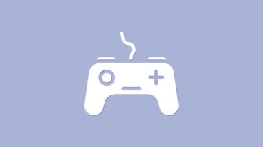 Mor arkaplanda beyaz oyun alanı simgesi izole edildi. Oyun kontrolörü. 4K Video hareketli grafik canlandırması