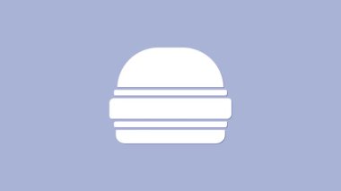Beyaz Burger simgesi mor arkaplanda izole edilmiş. Hamburger ikonu. Çizburger sandviç tabelası. Fast food menüsü. 4K Video hareketli grafik canlandırması