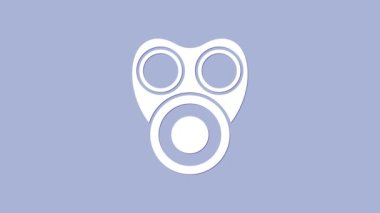 Beyaz Gaz maskesi simgesi mor arkaplanda izole edildi. Solunum cihazı işareti. 4K Video hareketli grafik canlandırması