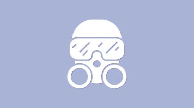 Beyaz Gaz maskesi simgesi mor arkaplanda izole edildi. Solunum cihazı işareti. 4K Video hareketli grafik canlandırması