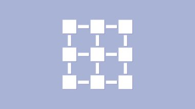 Beyaz engelleme teknolojisi simgesi mor arka planda izole edildi. Kripto para birimi verileri. Soyut geometrik blok zincir ağ teknolojisi işi. 4K Video hareketli grafik canlandırması