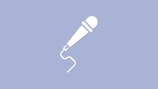 Witte microfoon pictogram geïsoleerd op paarse achtergrond. Op radio microfoon. Speaker teken. 4K Video motion grafische animatie — Stockvideo