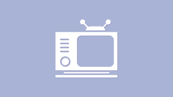 White Retro tv 아이콘은 보라색 배경에서 분리되었다. 텔레비전 사인. 4K 비디오 모션 그래픽 애니메이션 — 비디오