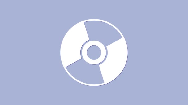 Fehér CD vagy DVD lemez ikon elszigetelt lila alapon. Kompakt lemezjel. 4K Videó mozgás grafikus animáció — Stock videók