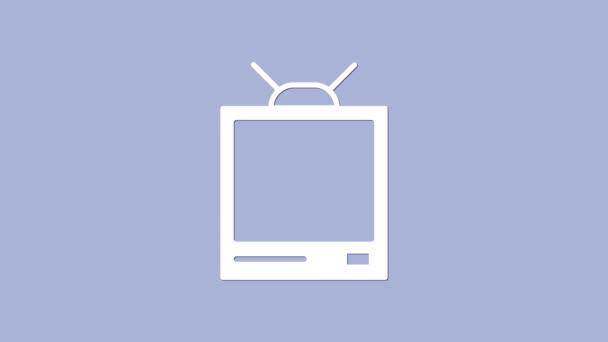 White Retro TV ikona izolované na fialovém pozadí. Televizní značka. Grafická animace pohybu videa 4K — Stock video