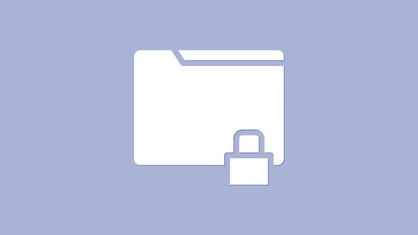 白色文件夹和锁图标隔离在紫色背景.关闭文件夹和挂锁。安保、安全、保护概念。4K视频运动图形动画 — 图库视频影像