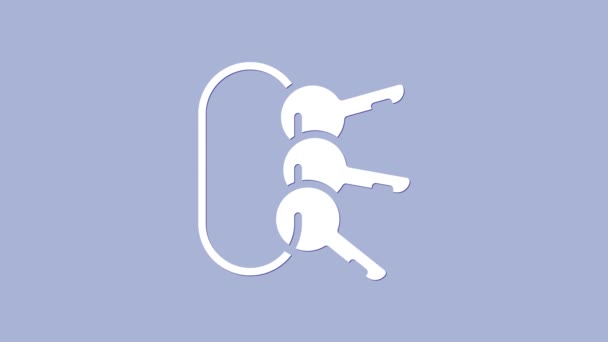 Mazzo bianco di chiavi icona isolata su sfondo viola. Animazione grafica 4K Video motion — Video Stock