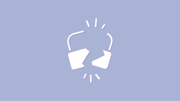 Белый Сломанный или треснувший значок замка изолирован на фиолетовом фоне. Знак "Открой". Видеографическая анимация 4K — стоковое видео
