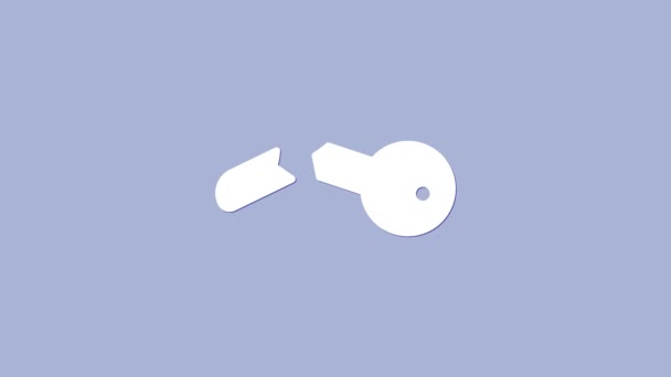 White Broken key icon isoliert auf violettem Hintergrund. 4K Video Motion Grafik Animation — Stockvideo