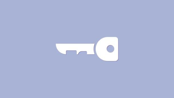 Vit nyckel ikon isolerad på lila bakgrund. 4K Video motion grafisk animation — Stockvideo