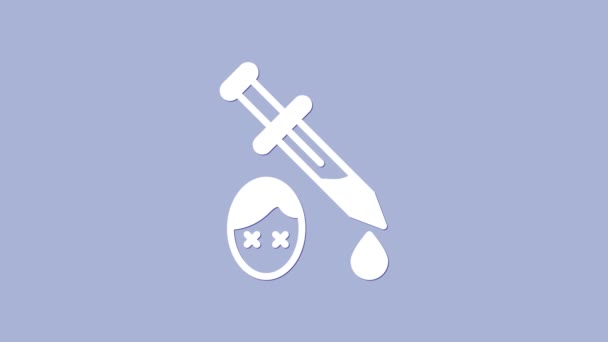 Wit zwaard met bloed pictogram geïsoleerd op paarse achtergrond. Middeleeuwse wapenridder en soldaat. Symbool van moord. 4K Video motion grafische animatie — Stockvideo