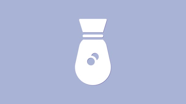 White Old Money bag icon izolat pe fundal violet. Cash Banking semn valutar. 4K Animație grafică în mișcare video — Videoclip de stoc