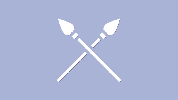 Blanco Cruzado lanzas medievales icono aislado sobre fondo púrpura. Arma medieval. Animación gráfica de vídeo 4K — Vídeos de Stock