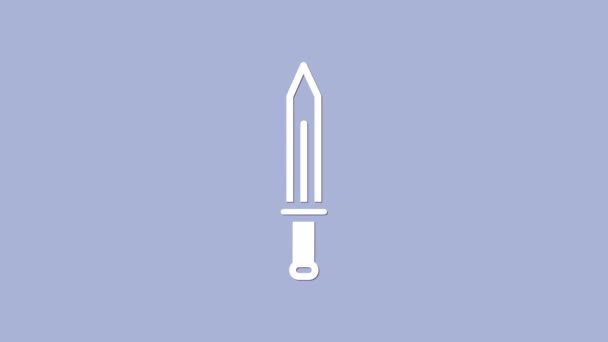 Λευκή μεσαιωνική εικόνα σπαθιού που απομονώνεται σε μωβ φόντο. Μεσαιωνικό όπλο. 4K Γραφική κίνηση κίνησης βίντεο — Αρχείο Βίντεο