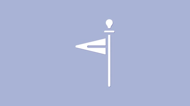 Иконка белого средневекового флага выделена на фиолетовом фоне. Страна, штат или территория, которой управляют король или королева. Видеографическая анимация 4K — стоковое видео