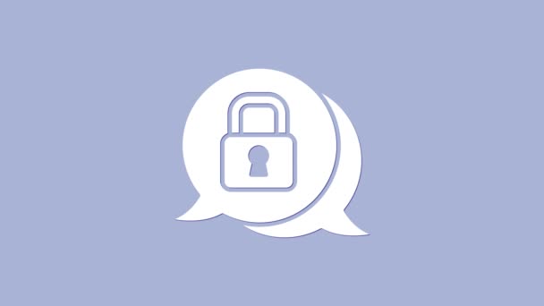 Bílá Cyber bezpečnostní ikona izolované na fialovém pozadí. Uzavřený zámek na desce digitálních obvodů. Bezpečnostní koncepce. Digitální ochrana údajů. Grafická animace pohybu videa 4K — Stock video