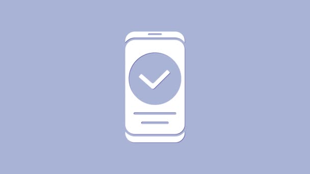 Biały smartfon, ikona telefonu komórkowego odizolowana na fioletowym tle. 4K Animacja graficzna ruchu wideo — Wideo stockowe