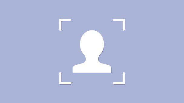 Wit Gezichtsherkenning pictogram geïsoleerd op paarse achtergrond. Gezicht identificatie scanner icoon. Gezichtsidentificatie. Cybersecurity concept. 4K Video motion grafische animatie — Stockvideo