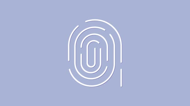 Icône d'empreinte digitale blanche isolée sur fond violet. icône de l'application ID. Panneau d'identification. Touche ID. Animation graphique de mouvement vidéo 4K — Video