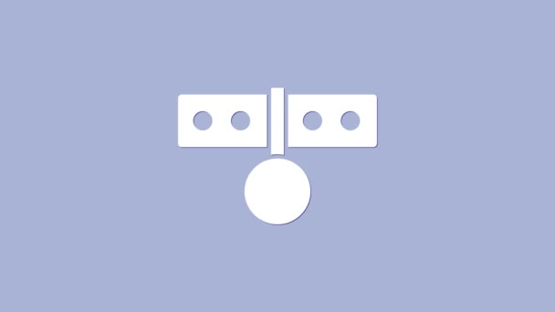 Col blanc avec icône de balise de nom isolé sur fond violet. Fournitures simples pour animaux domestiques. Soins des chats et des chiens. Chaînes pour animaux. Animation graphique de mouvement vidéo 4K — Video