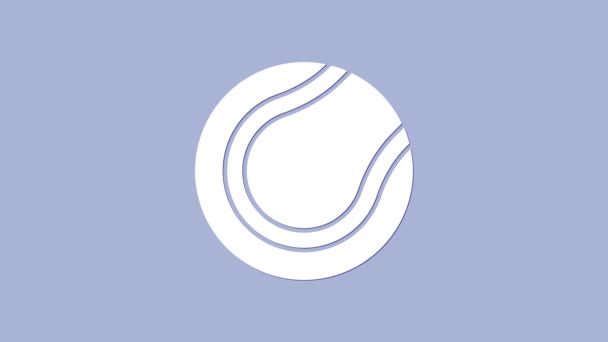 Білий тенісний м'яч ізольований на фіолетовому фоні. Спортивне обладнання. 4K Відеографічна анімація — стокове відео