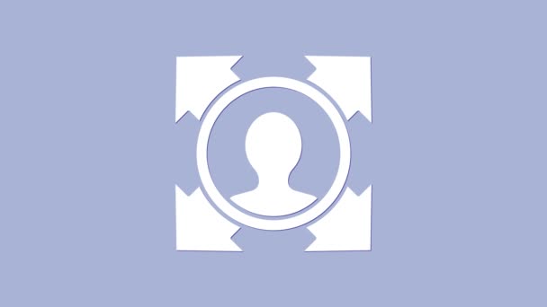Icona di caccia White Head isolata su sfondo viola. Obiettivo aziendale o segno Occupazione. Risorse umane e reclutamento per le imprese. Animazione grafica 4K Video motion — Video Stock