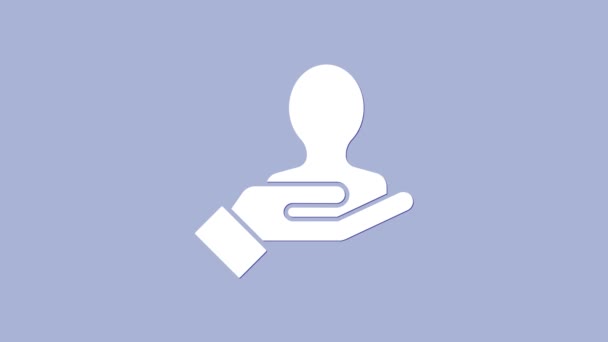 Weiße Hand für die Suche nach einem Volk Symbol isoliert auf violettem Hintergrund. Rekrutierungs- oder Auswahlkonzept. Suche nach Mitarbeitern und Arbeit. 4K Video Motion Grafik Animation — Stockvideo
