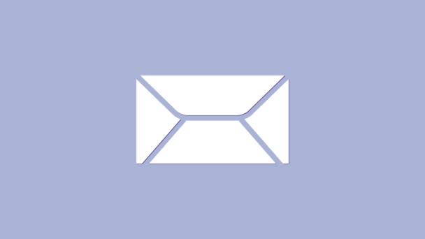 Ícone de envelope branco isolado no fundo roxo. Símbolo da letra da mensagem de email. Animação gráfica em movimento de vídeo 4K — Vídeo de Stock