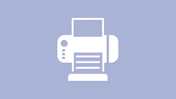 Icono de impresora blanca aislado sobre fondo púrpura. Animación gráfica de vídeo 4K — Vídeo de stock