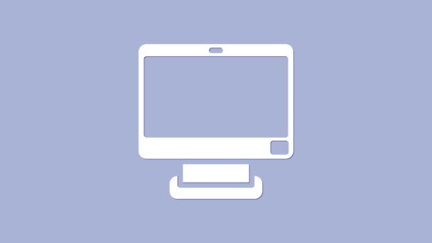 Icono de pantalla de monitor de computadora blanca aislado sobre fondo púrpura. Dispositivo electrónico. Vista frontal. Animación gráfica de vídeo 4K — Vídeo de stock
