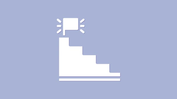 Witte trap met afwerking vlag pictogram geïsoleerd op paarse achtergrond. Carrièregroei business concept. Concept van bedrijfsontwikkeling. 4K Video motion grafische animatie — Stockvideo