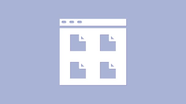 Icono de archivos del navegador blanco aislado sobre fondo púrpura. Animación gráfica de vídeo 4K — Vídeos de Stock