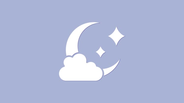 White Cloud with moon icon isolated on purple background. Cloudy night sign. Sleep dreams symbol. Night or bed time sign. 4K Video motion graphic animation — Stock Video