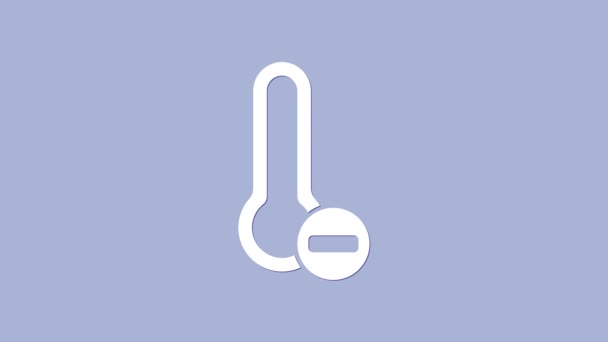 Termômetro de meteorologia branca ícone de medição isolado em fundo roxo. Equipamento termômetro mostrando clima quente ou frio. Animação gráfica em movimento de vídeo 4K — Vídeo de Stock
