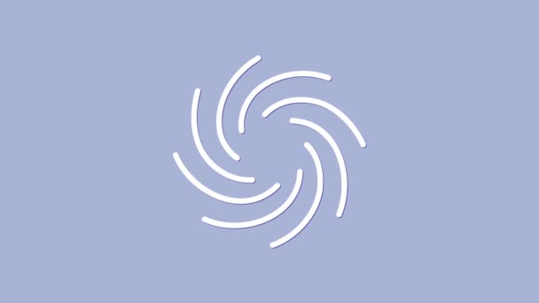 Weißes Tornado-Symbol isoliert auf violettem Hintergrund. Wirbelsturm, Wirbelsturm, Sturmtrichter, Hurrikan oder Wettersymbol. 4K Video Motion Grafik Animation — Stockvideo