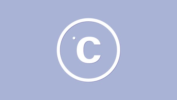 Ikon Celsius putih diisolasi pada latar belakang ungu. Animasi grafis gerak Video 4K — Stok Video