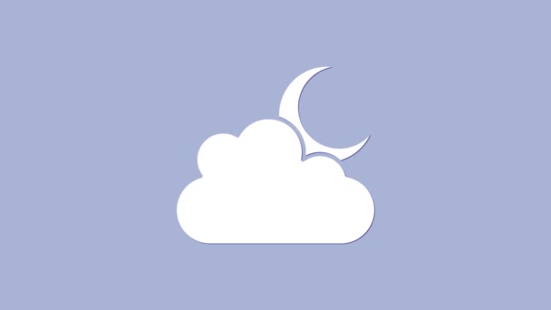 White Cloud with moon icon isolated on purple background. Cloudy night sign. Sleep dreams symbol. Night or bed time sign. 4K Video motion graphic animation — Stock Video