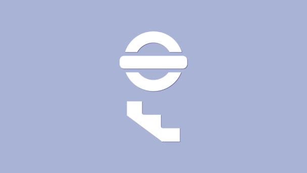 Weiße Londoner U-Bahn-Ikone auf violettem Hintergrund. 4K Video Motion Grafik Animation