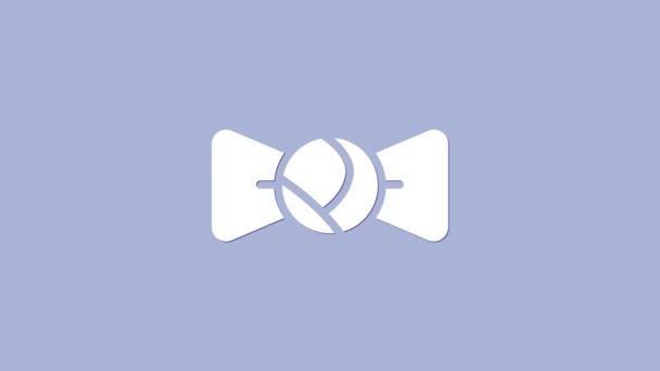 白色弓形领带图标孤立在紫色背景.4K视频运动图形动画 — 图库视频影像