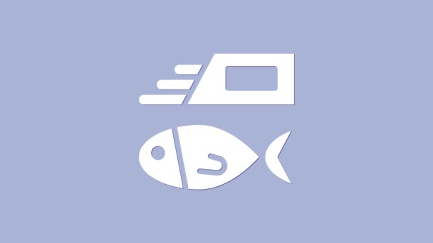Vit fisk och chips ikon isolerad på lila bakgrund. 4K Video motion grafisk animation — Stockvideo