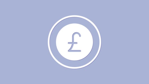 Λευκό νόμισμα χρήματα με το σύμβολο λίρας στερλίνα απομονώνονται σε μωβ φόντο. Τραπεζικό συνάλλαγμα. Σύμβολο μετρητών. 4K Γραφική κίνηση κίνησης βίντεο — Αρχείο Βίντεο