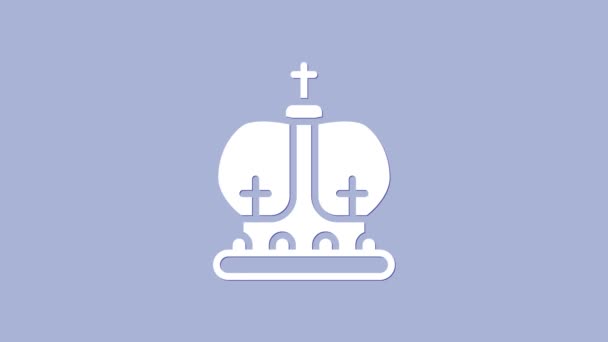 Icono de corona británica blanca aislado sobre fondo púrpura. Animación gráfica de vídeo 4K — Vídeo de stock