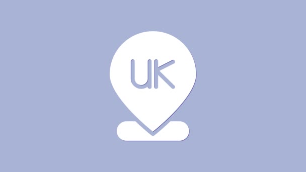 Localização branca ícone da Inglaterra isolado no fundo roxo. Animação gráfica em movimento de vídeo 4K — Vídeo de Stock