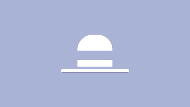 Bianco Elegante icona cappello donna isolato su sfondo viola. Animazione grafica 4K Video motion — Video Stock