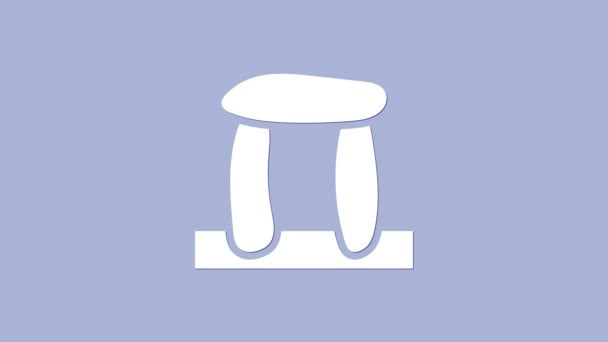 Біла ікона Стоунхенджа ізольована на фіолетовому тлі. 4K Відеографічна анімація — стокове відео