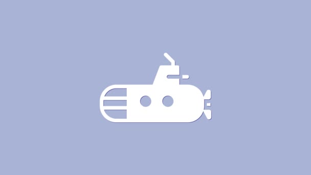 紫色の背景に分離された白い潜水艦アイコン。軍用船だ。4Kビデオモーショングラフィックアニメーション — ストック動画