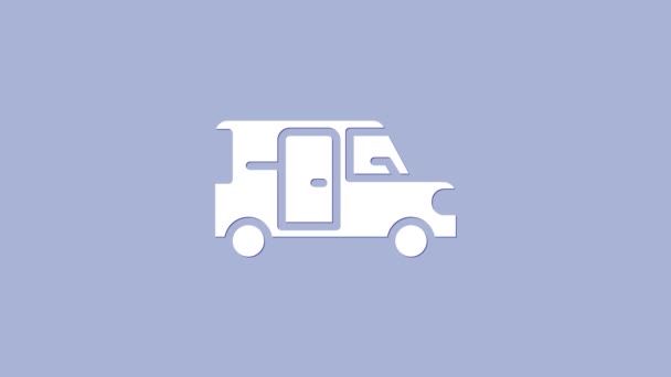 Ícone Minibus branco isolado no fundo roxo. Animação gráfica em movimento de vídeo 4K — Vídeo de Stock