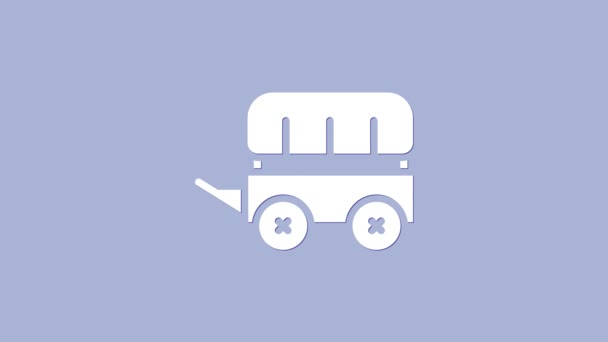 White Wild West menutupi ikon gerobak yang terisolasi dengan latar belakang ungu. Animasi grafis gerak Video 4K — Stok Video