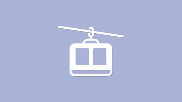 Ікона білих кабелів ізольована на фіолетовому фоні. Фунікулярний знак. 4K Відеографічна анімація — стокове відео