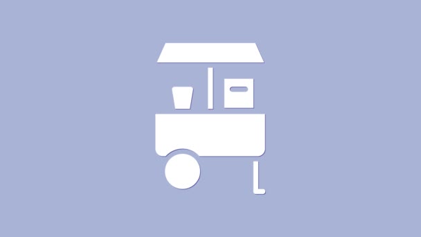 White Fast street food cart ikon elszigetelt lila háttér. Városi kioszk. 4K Videó mozgás grafikus animáció — Stock videók